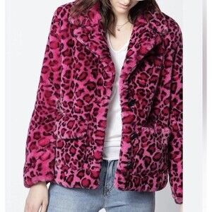 Zadig & Voltaire Lila Leopard Jacket XS Pink Black Faux Fur Button Front